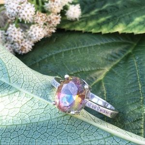 Genuine Mystic Topaz / Cubic Zirconia Ring - 925